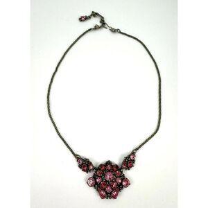 Vintage Hollycraft 1954 Pink Rhinestone Bib Necklace Floral Design Signed